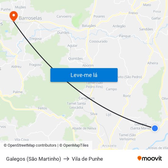 Galegos (São Martinho) to Vila de Punhe map