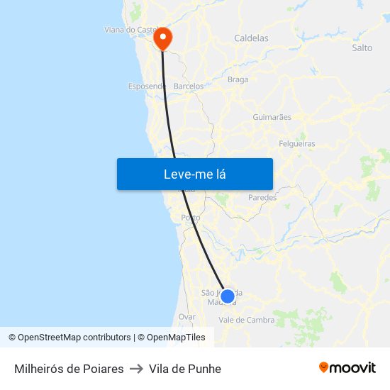 Milheirós de Poiares to Vila de Punhe map