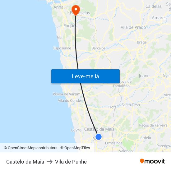 Castêlo da Maia to Vila de Punhe map