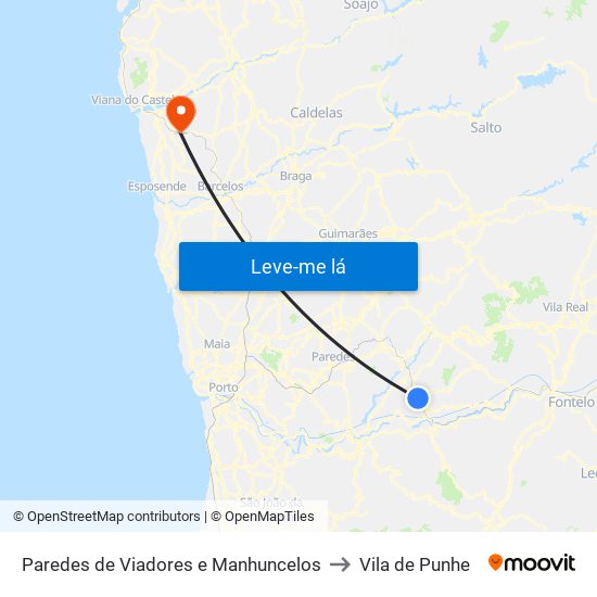 Paredes de Viadores e Manhuncelos to Vila de Punhe map