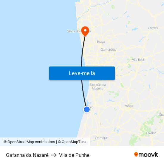 Gafanha da Nazaré to Vila de Punhe map