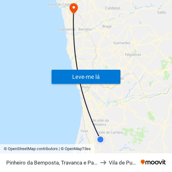 Pinheiro da Bemposta, Travanca e Palmaz to Vila de Punhe map
