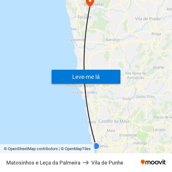 Matosinhos e Leça da Palmeira to Vila de Punhe map