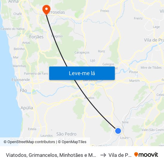 Viatodos, Grimancelos, Minhotães e Monte de Fralães to Vila de Punhe map