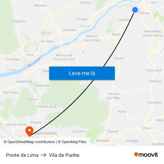 Ponte de Lima to Vila de Punhe map