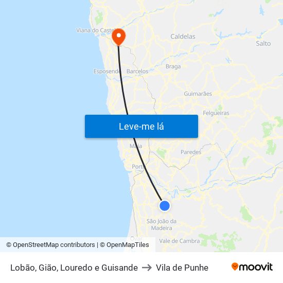 Lobão, Gião, Louredo e Guisande to Vila de Punhe map