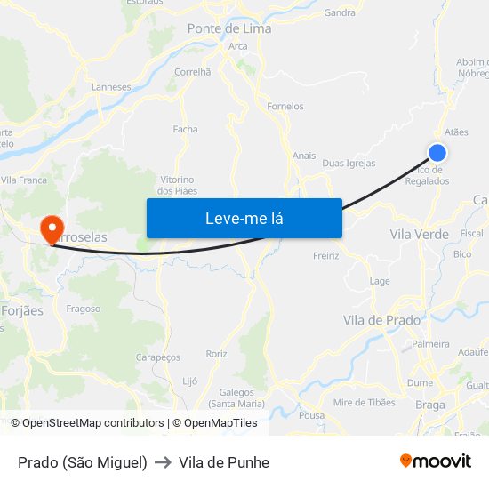 Prado (São Miguel) to Vila de Punhe map