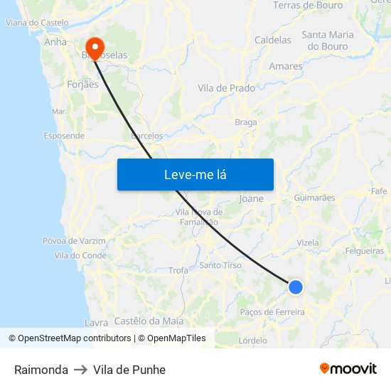 Raimonda to Vila de Punhe map