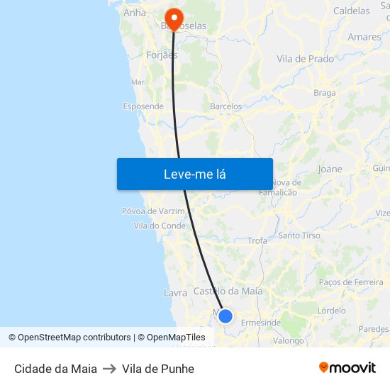 Cidade da Maia to Vila de Punhe map