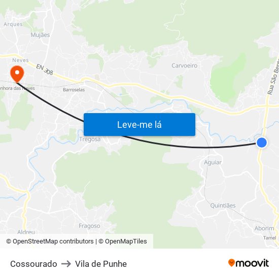 Cossourado to Vila de Punhe map