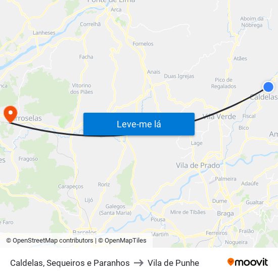 Caldelas, Sequeiros e Paranhos to Vila de Punhe map