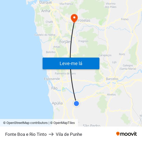 Fonte Boa e Rio Tinto to Vila de Punhe map