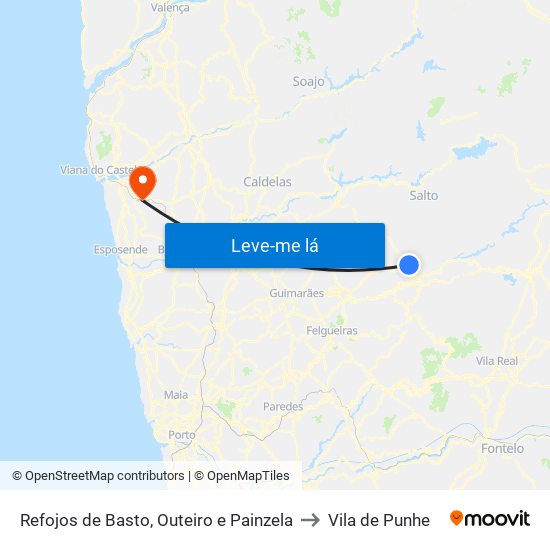 Refojos de Basto, Outeiro e Painzela to Vila de Punhe map