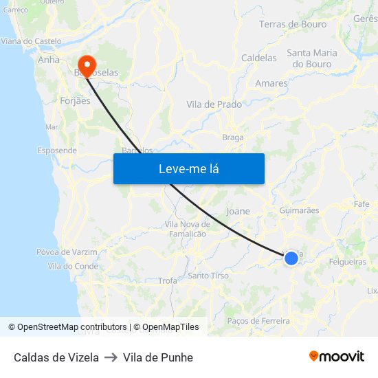 Caldas de Vizela to Vila de Punhe map