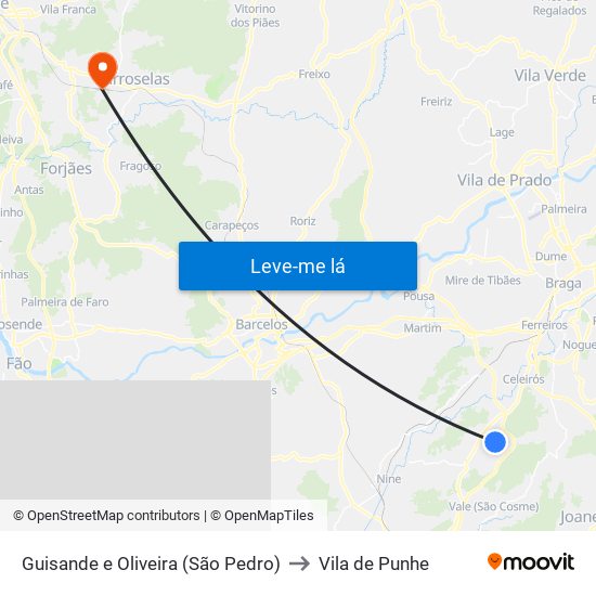 Guisande e Oliveira (São Pedro) to Vila de Punhe map