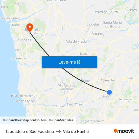 Tabuadelo e São Faustino to Vila de Punhe map