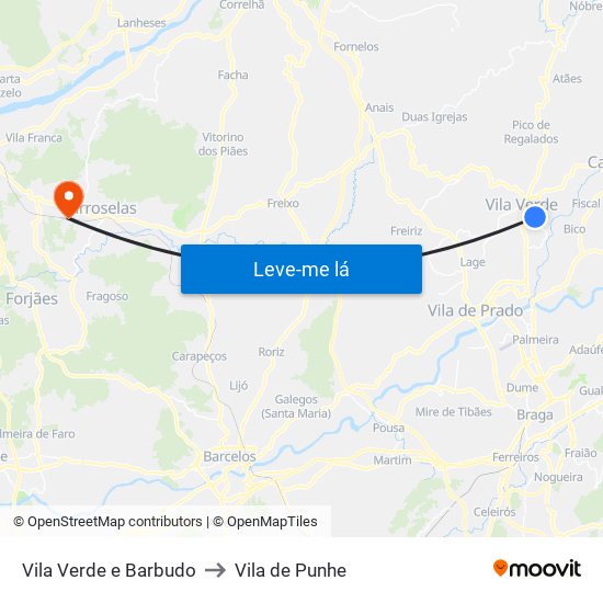 Vila Verde e Barbudo to Vila de Punhe map