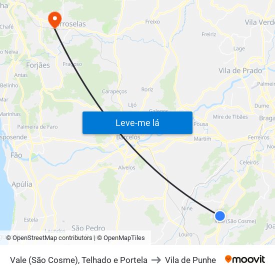 Vale (São Cosme), Telhado e Portela to Vila de Punhe map