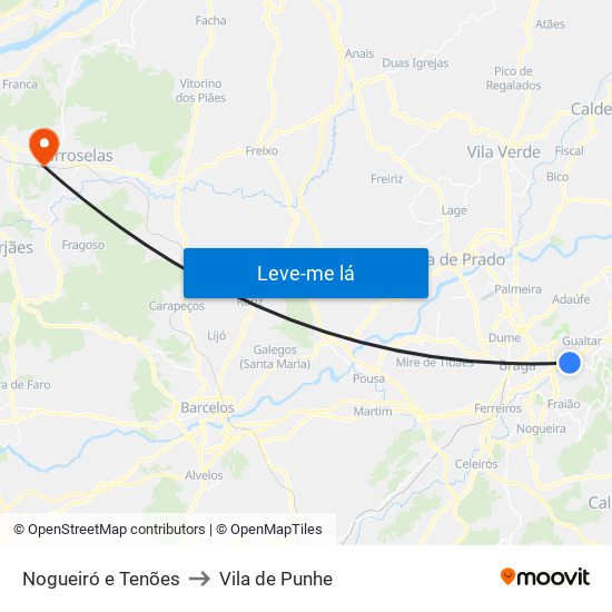 Nogueiró e Tenões to Vila de Punhe map