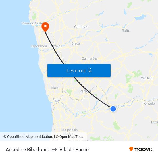 Ancede e Ribadouro to Vila de Punhe map