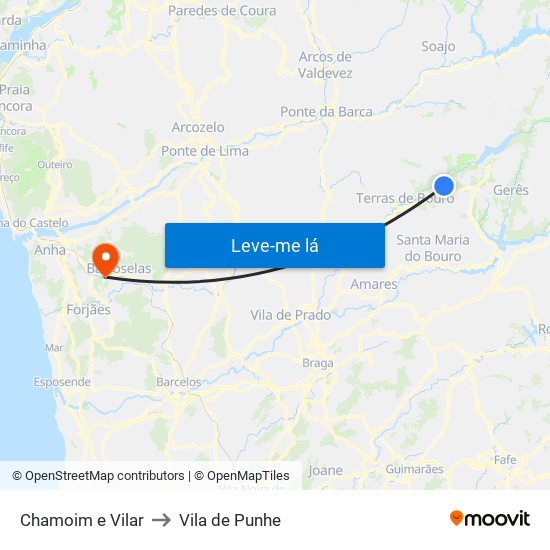 Chamoim e Vilar to Vila de Punhe map