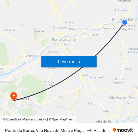 Ponte da Barca, Vila Nova de Muía e Paço Vedro de Magalhães to Vila de Punhe map