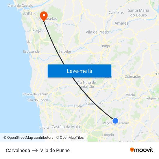 Carvalhosa to Vila de Punhe map