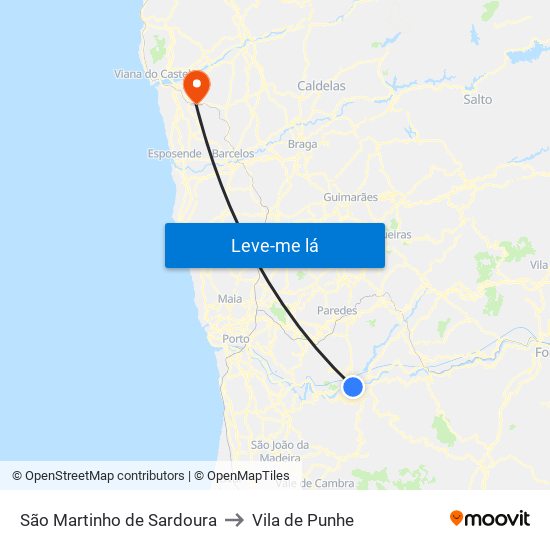 São Martinho de Sardoura to Vila de Punhe map