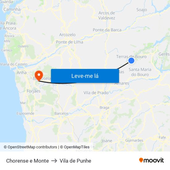 Chorense e Monte to Vila de Punhe map