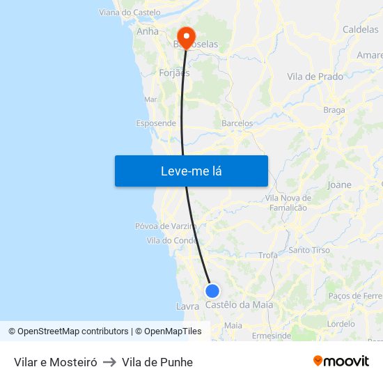 Vilar e Mosteiró to Vila de Punhe map