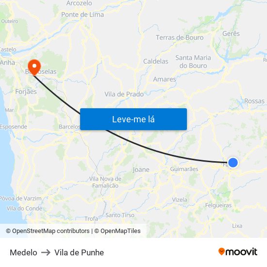 Medelo to Vila de Punhe map