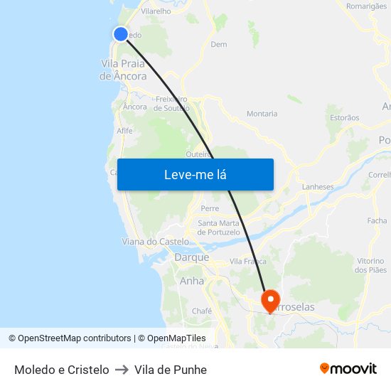 Moledo e Cristelo to Vila de Punhe map