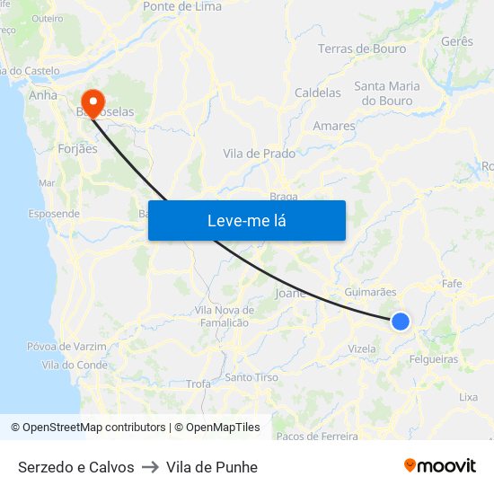 Serzedo e Calvos to Vila de Punhe map