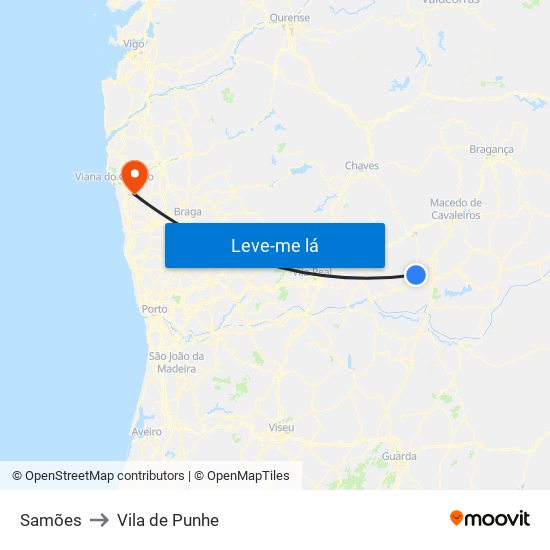 Samões to Vila de Punhe map