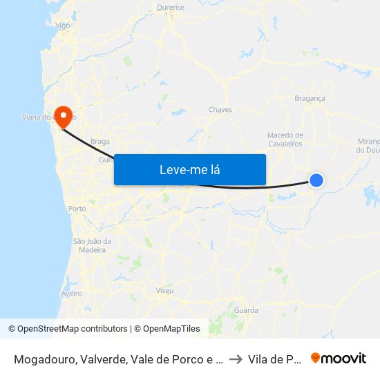 Mogadouro, Valverde, Vale de Porco e Vilar de Rei to Vila de Punhe map