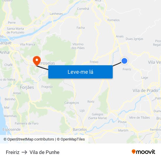 Freiriz to Vila de Punhe map