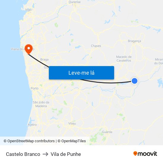 Castelo Branco to Vila de Punhe map