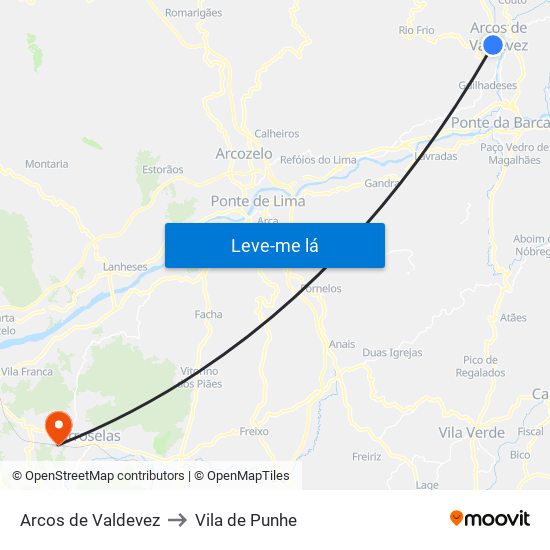 Arcos de Valdevez to Vila de Punhe map