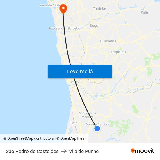 São Pedro de Castelões to Vila de Punhe map