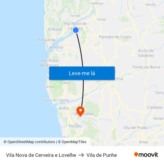 Vila Nova de Cerveira e Lovelhe to Vila de Punhe map
