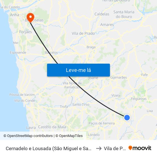 Cernadelo e Lousada (São Miguel e Santa Margarida) to Vila de Punhe map