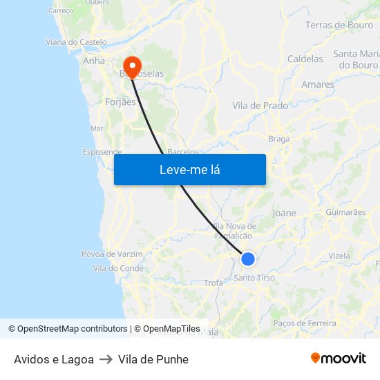 Avidos e Lagoa to Vila de Punhe map