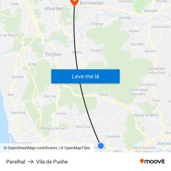 Perelhal to Vila de Punhe map