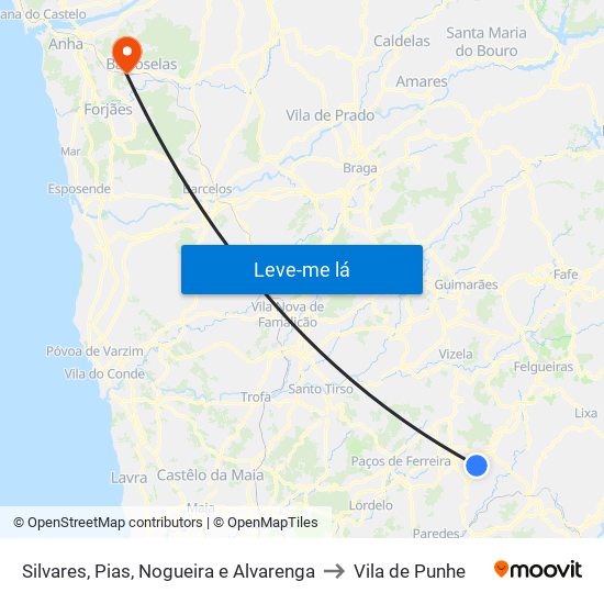 Silvares, Pias, Nogueira e Alvarenga to Vila de Punhe map