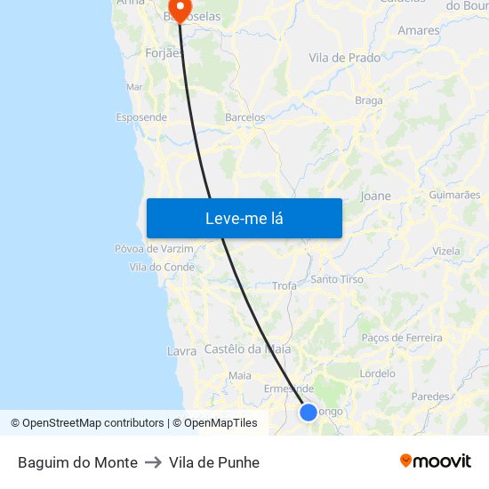 Baguim do Monte to Vila de Punhe map