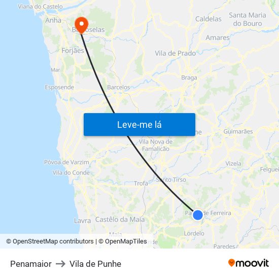 Penamaior to Vila de Punhe map