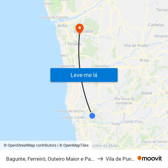 Bagunte, Ferreiró, Outeiro Maior e Parada to Vila de Punhe map