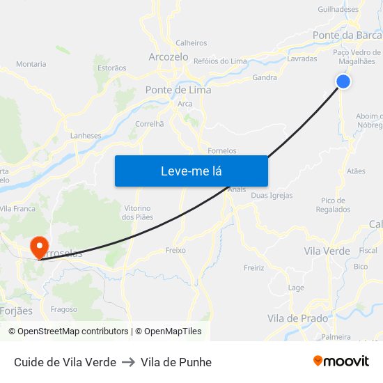 Cuide de Vila Verde to Vila de Punhe map