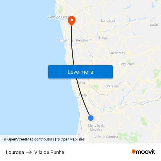 Lourosa to Vila de Punhe map