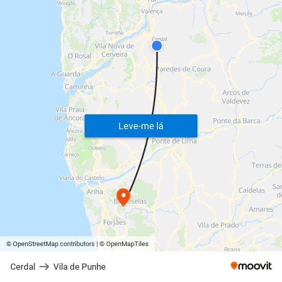 Cerdal to Vila de Punhe map